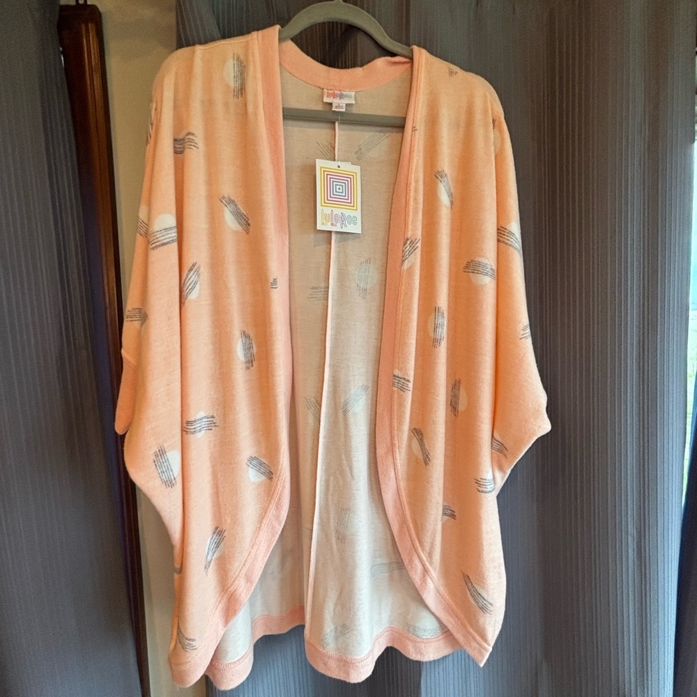 Lularoe Peach Kimono with Feather Print